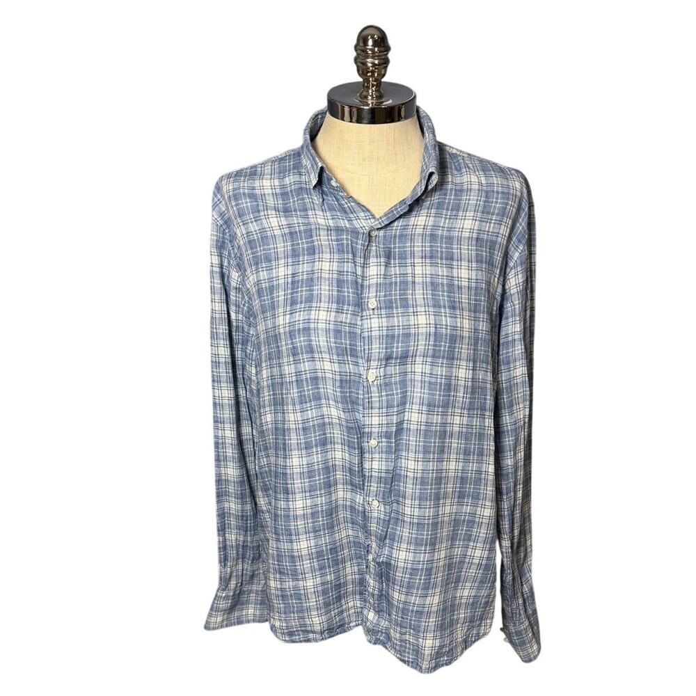Peter Millar Mens Blue 100% Linen Long Sleeve Button Down Shirt Summer Large
